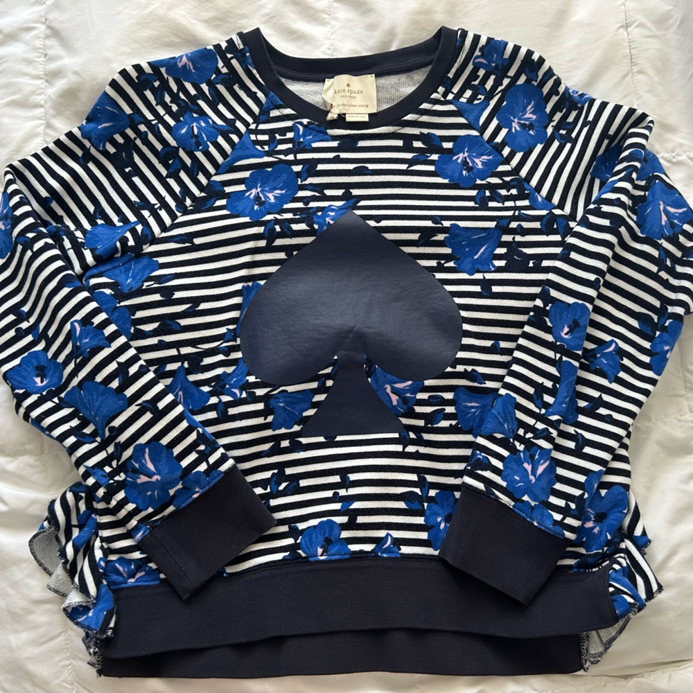 Kate Spade Blue Floral Striped Sweatshirt